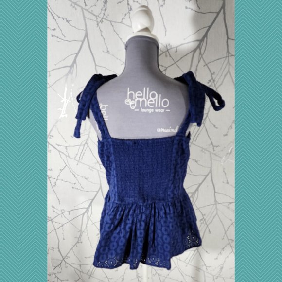 Sofia Jeans Blue Crochet Eyelet Tie Strap Peplum Tank - Picture 4 of 5